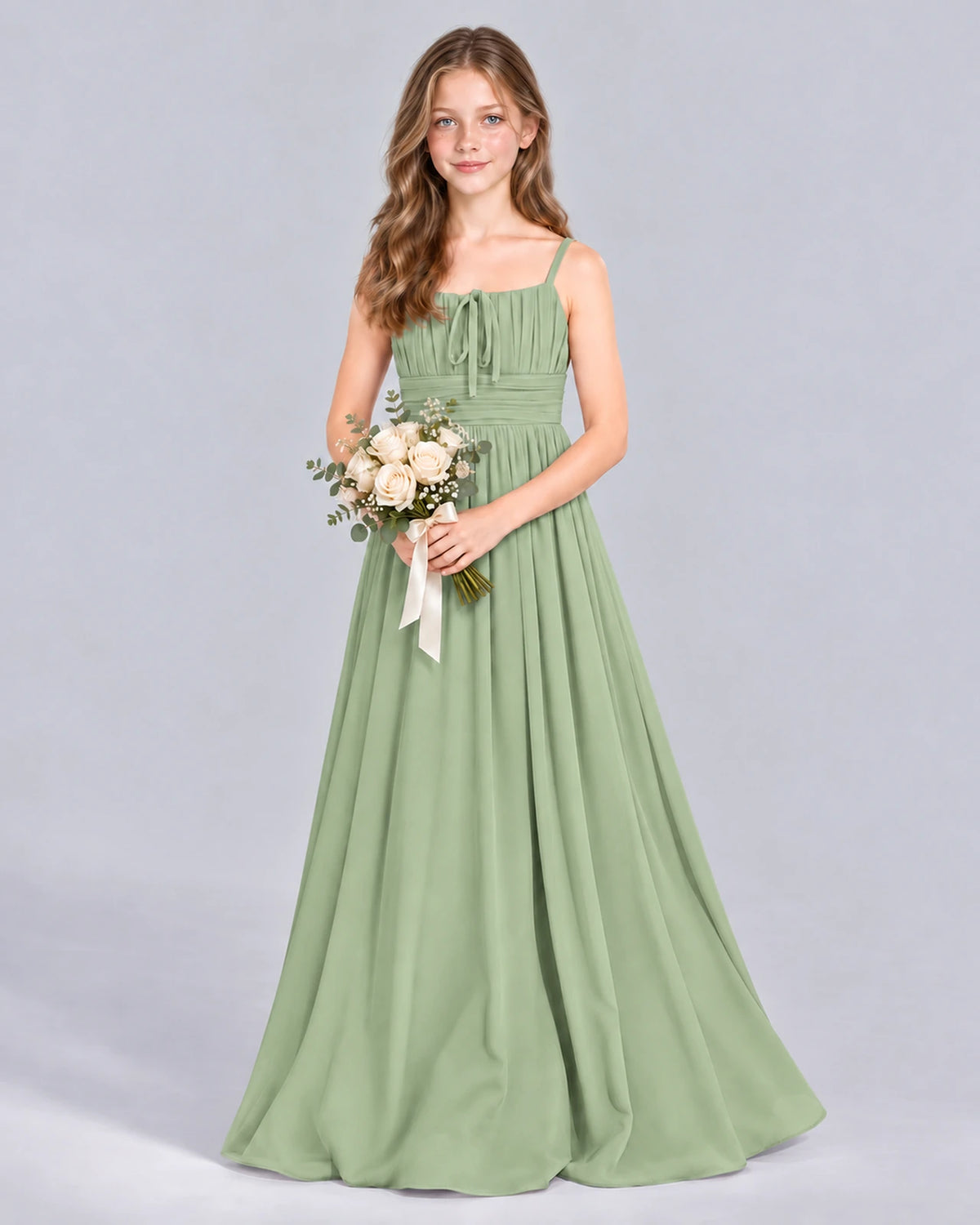 Sage Green A-line Junior Bridesmaid Dress Front
