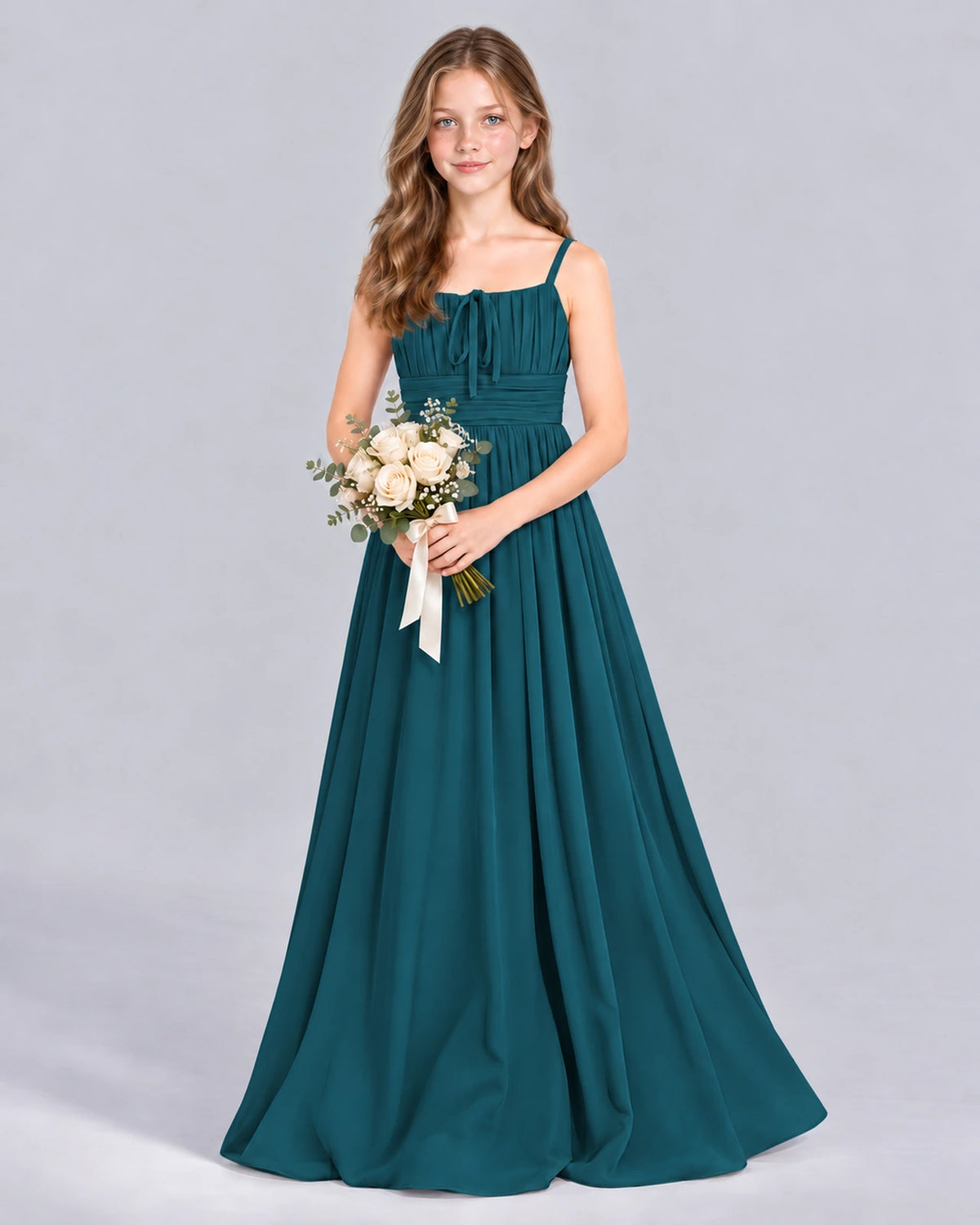Teal A-line Junior Bridesmaid Dress Front