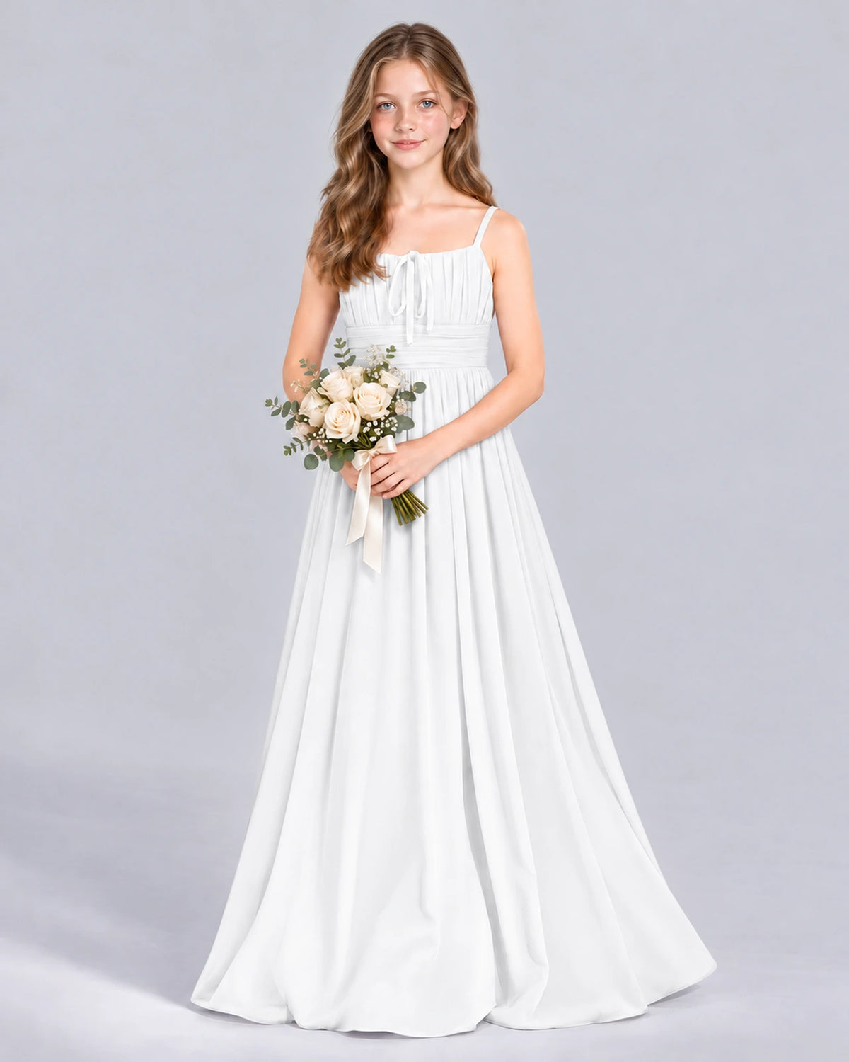 White A-line Junior Bridesmaid Dress Front