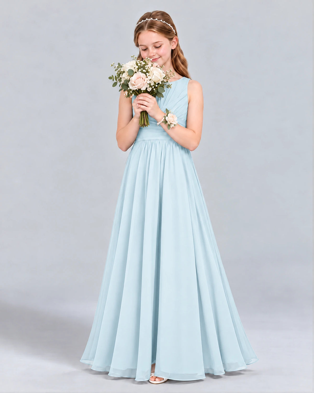 Baby Blue A-line Junior Bridesmaid Dress Front