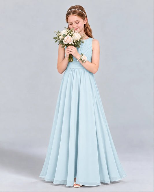Baby Blue A-line Junior Bridesmaid Dress Front