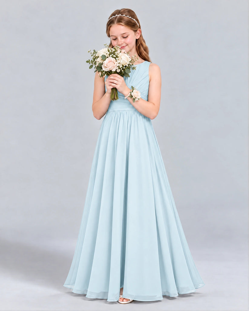 Baby Blue A-line Junior Bridesmaid Dress Front