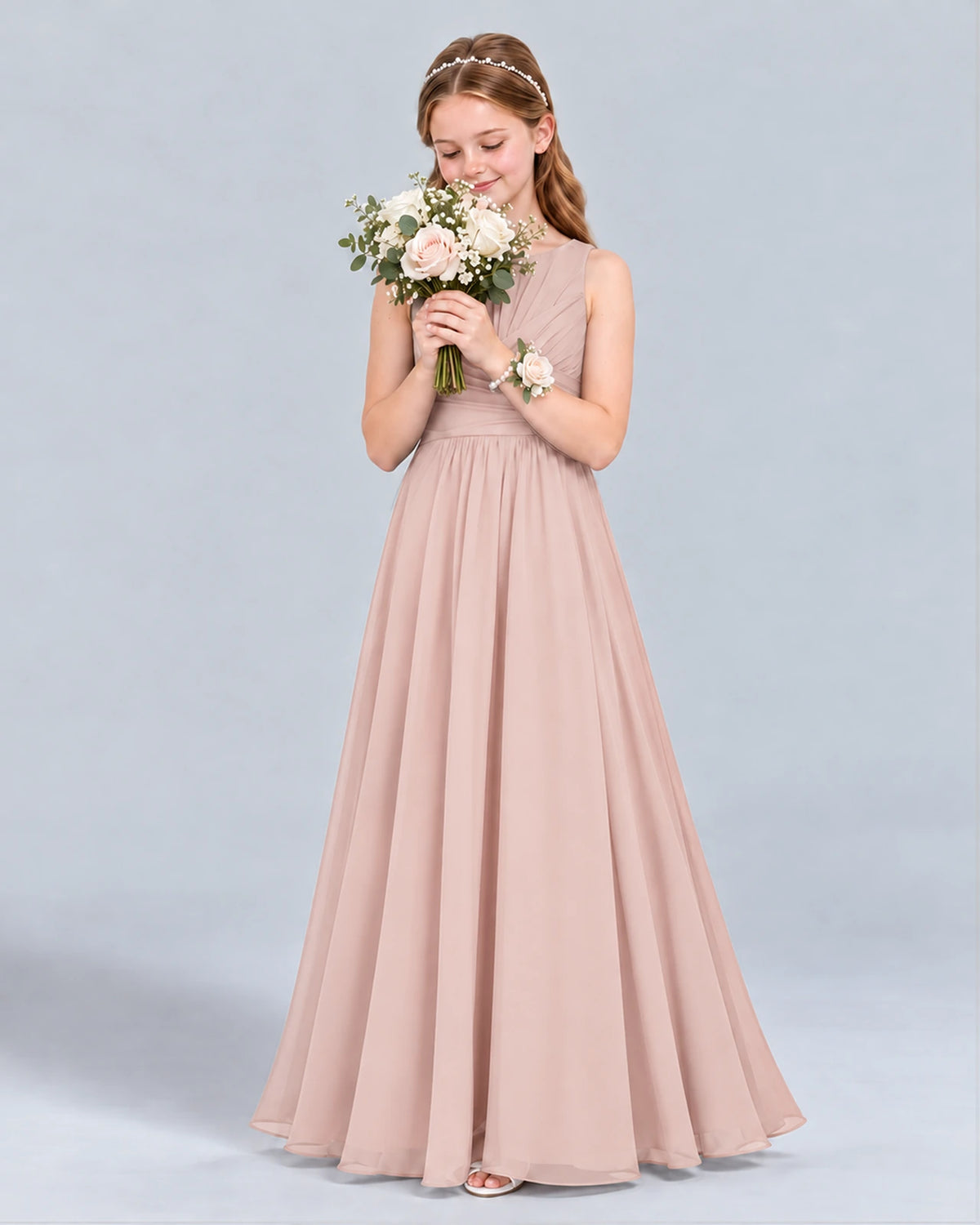 Blush Pink A-line Junior Bridesmaid Dress Front