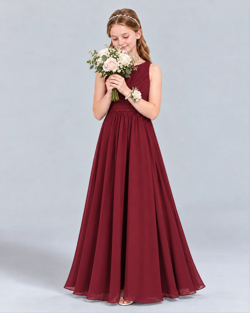 Burgundy A-line Junior Bridesmaid Dress Front