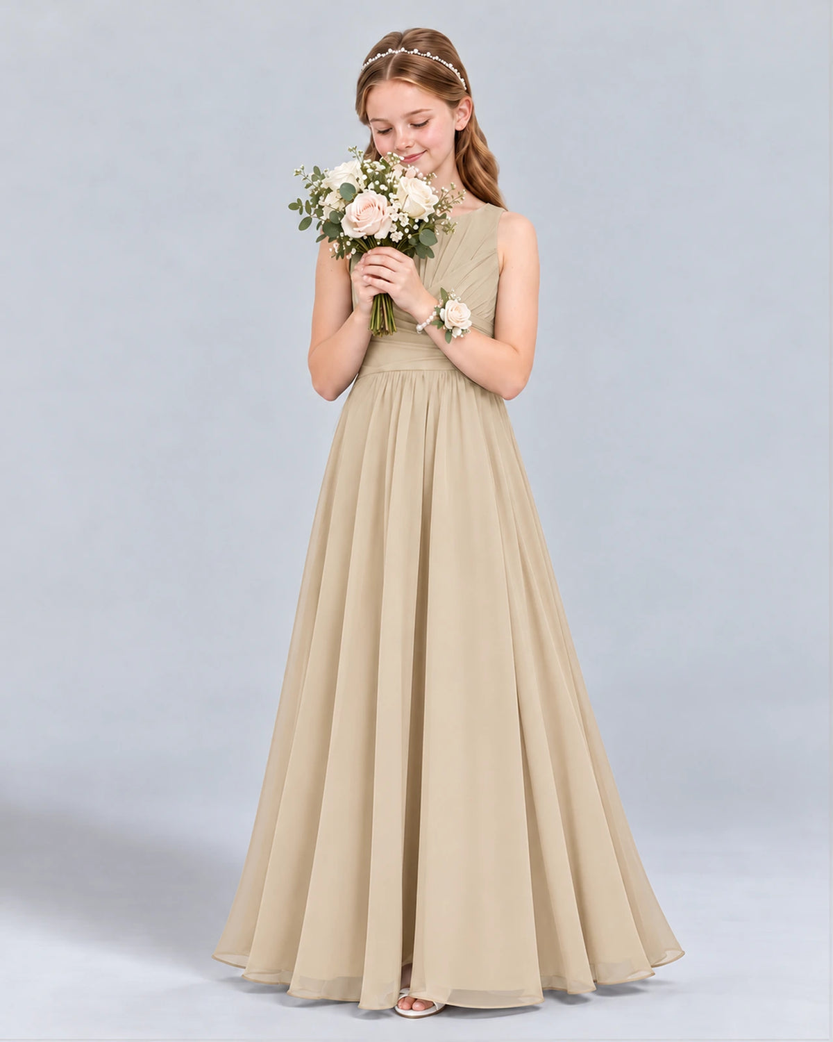 Champagne A-line Junior Bridesmaid Dress Front