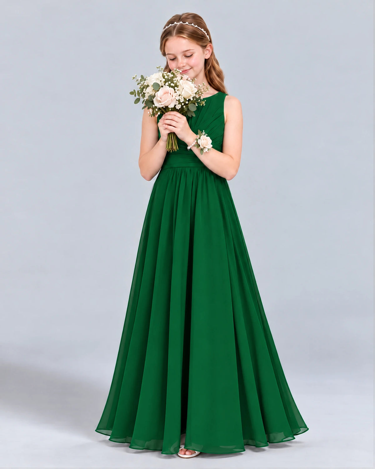 Dark Green A-line Junior Bridesmaid Dress Front