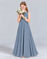 Dusty Blue A-line Junior Bridesmaid Dress Front