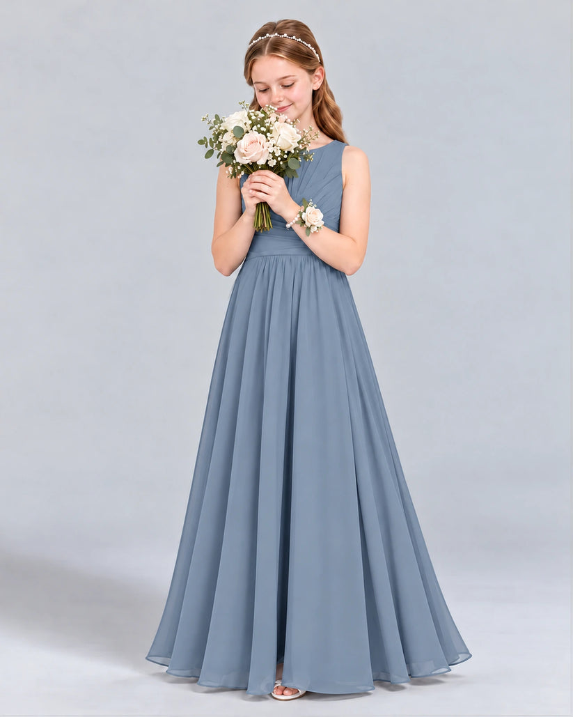 Dusty Blue A-line Junior Bridesmaid Dress Front