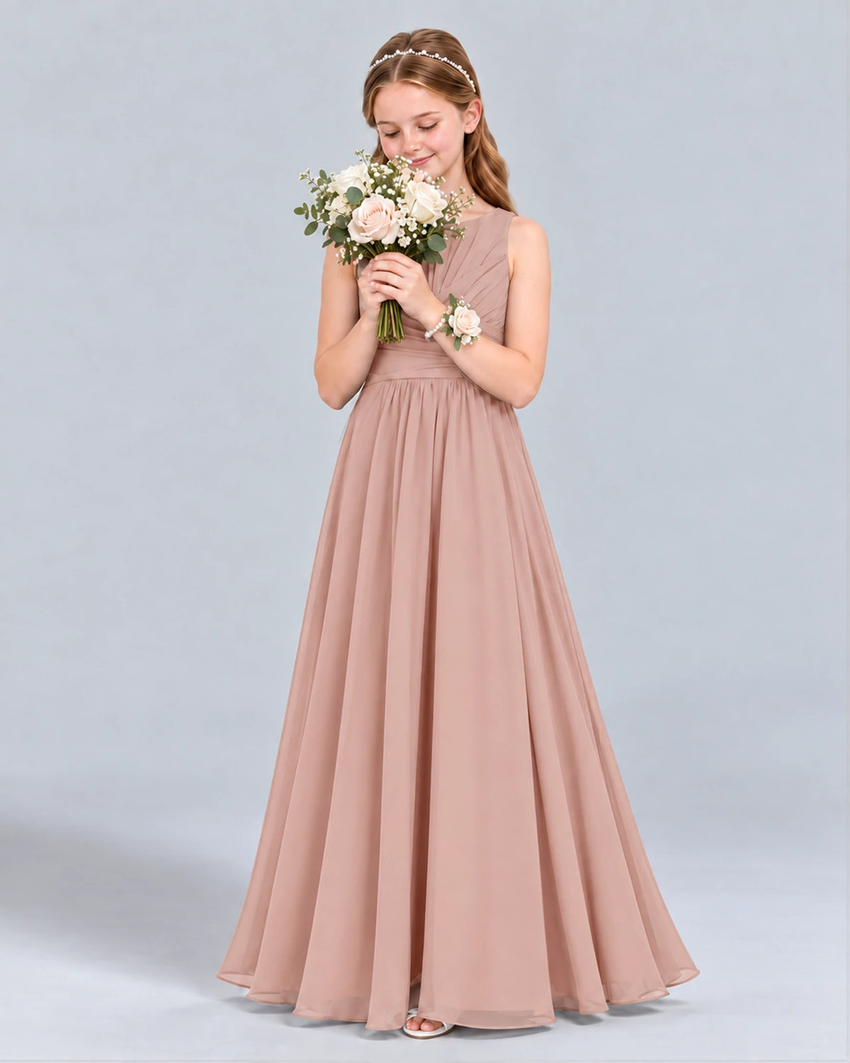 Dusty Rose A-line Junior Bridesmaid Dress Front