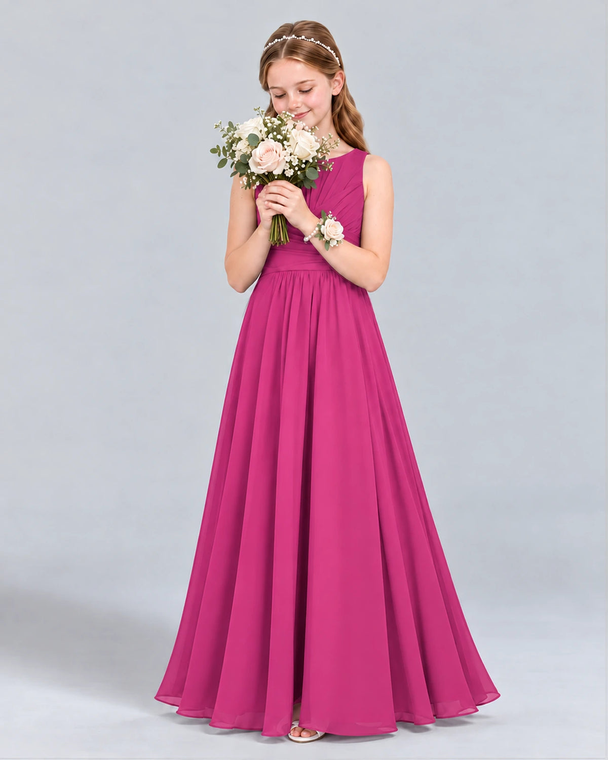 Hot Pink A-line Junior Bridesmaid Dress Front