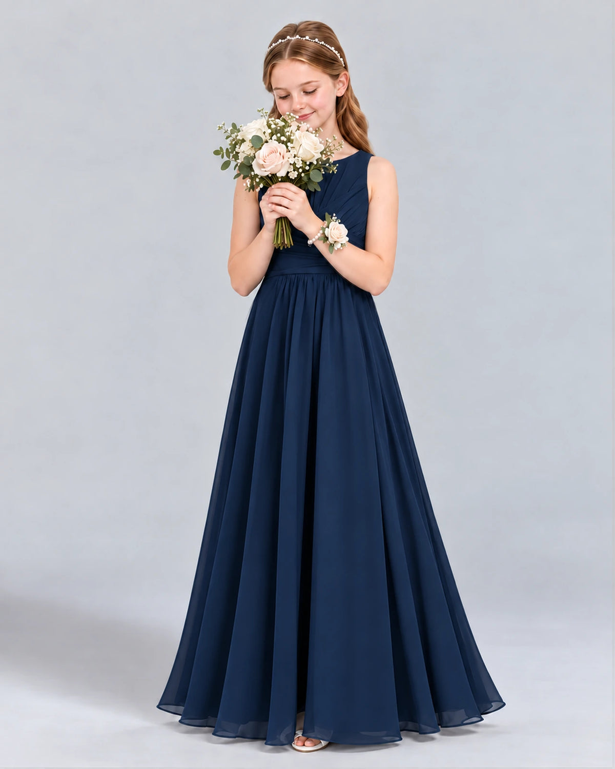 Navy Blue A-line Junior Bridesmaid Dress Front