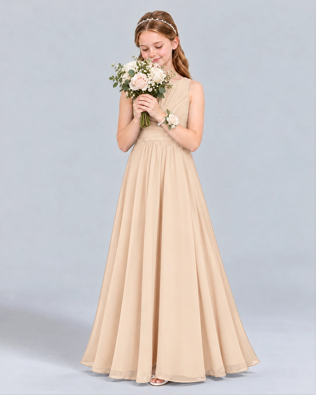 Peach A-line Junior Bridesmaid Dress Front