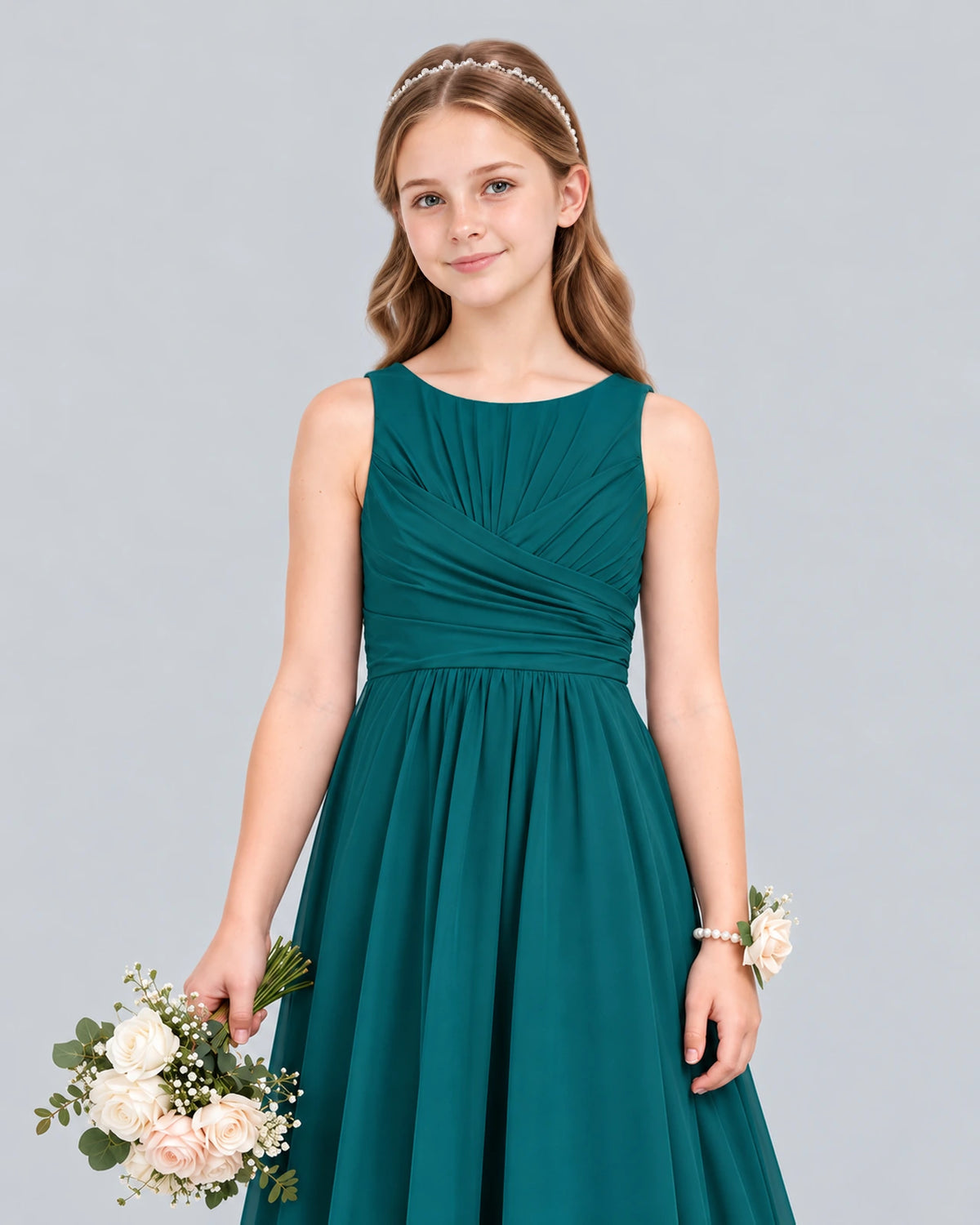 Peacock A-line Junior Bridesmaid Dress Detail [Shared]