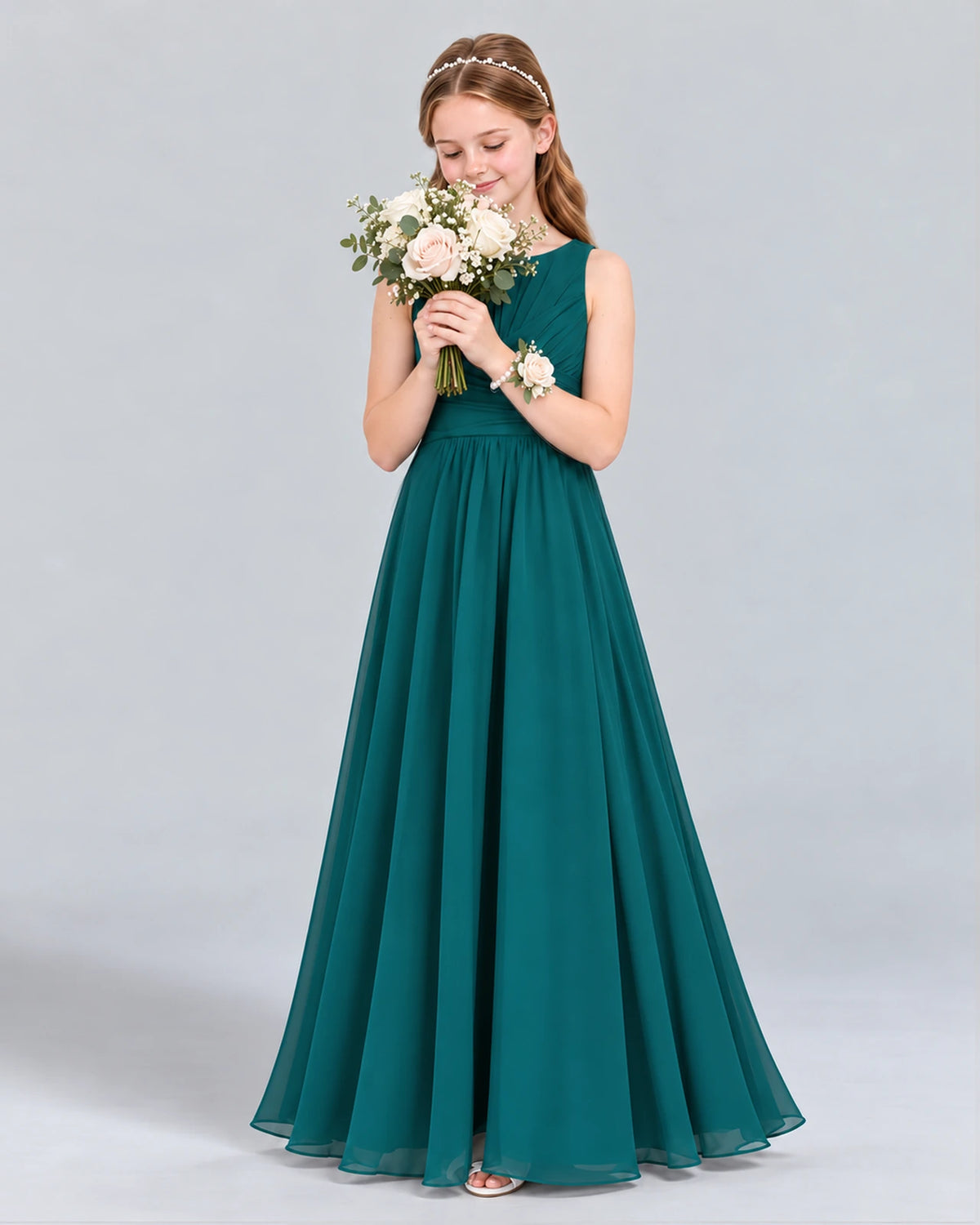 Peacock A-line Junior Bridesmaid Dress Front