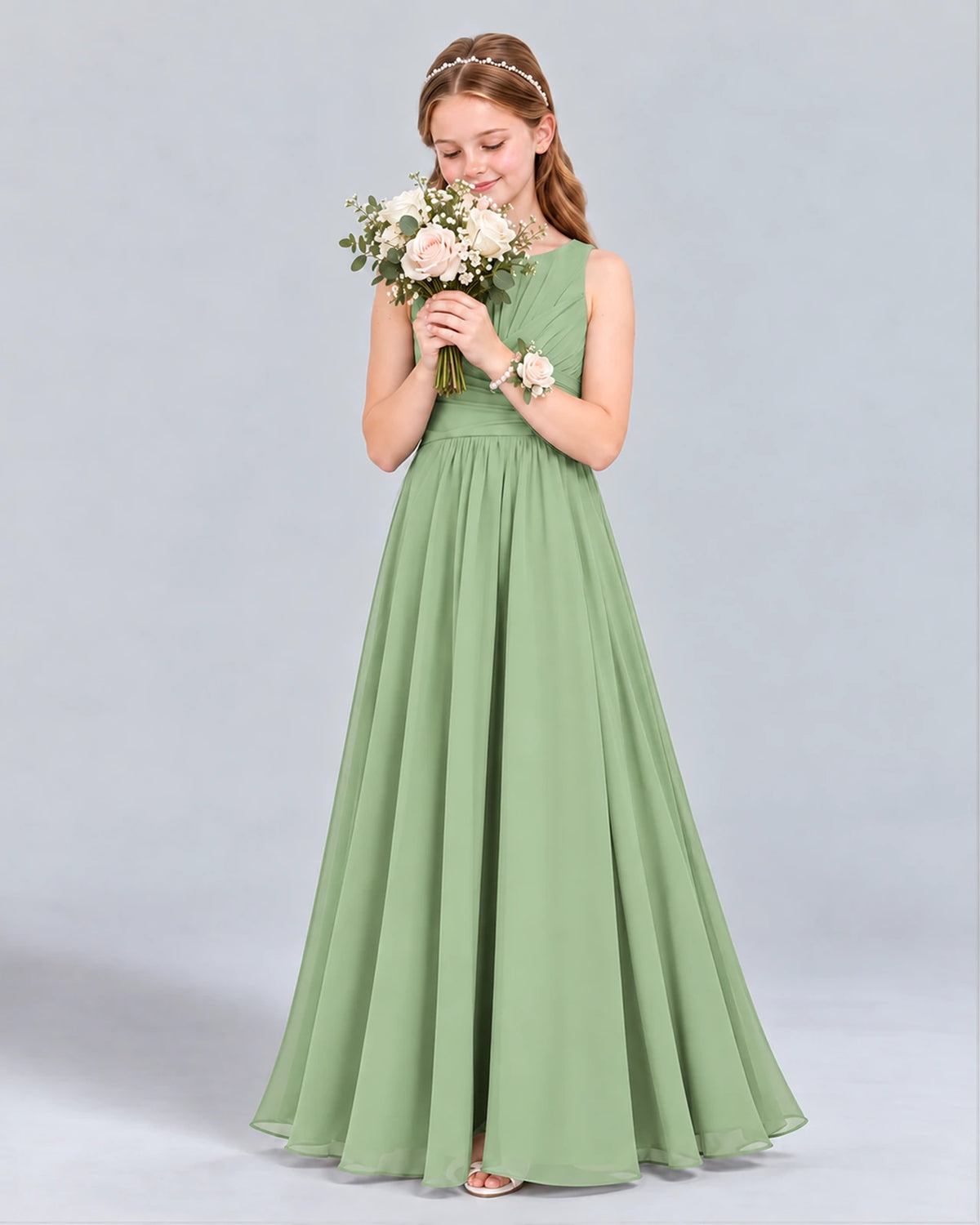 Sage Green A-line Junior Bridesmaid Dress Front
