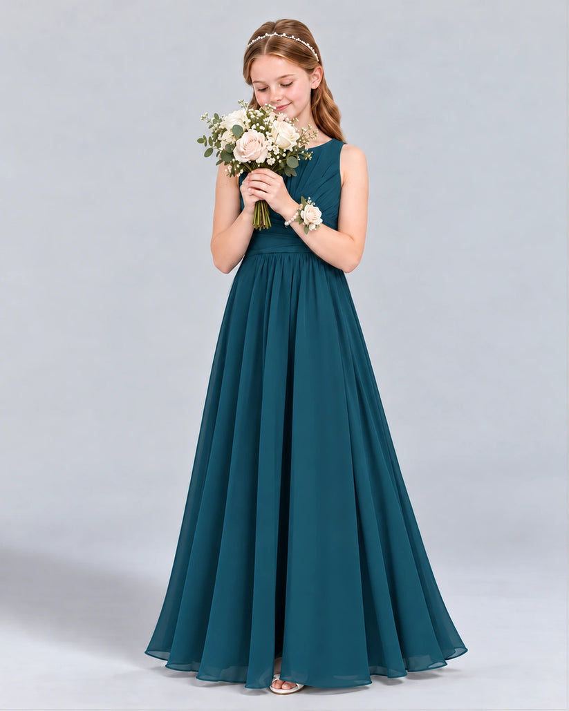 Teal A-line Junior Bridesmaid Dress Front