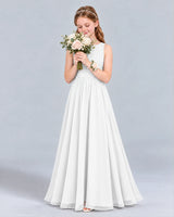White A-line Junior Bridesmaid Dress Front