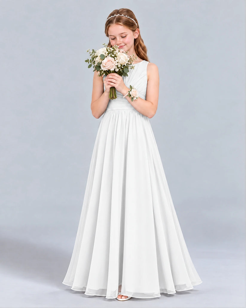White A-line Junior Bridesmaid Dress Front