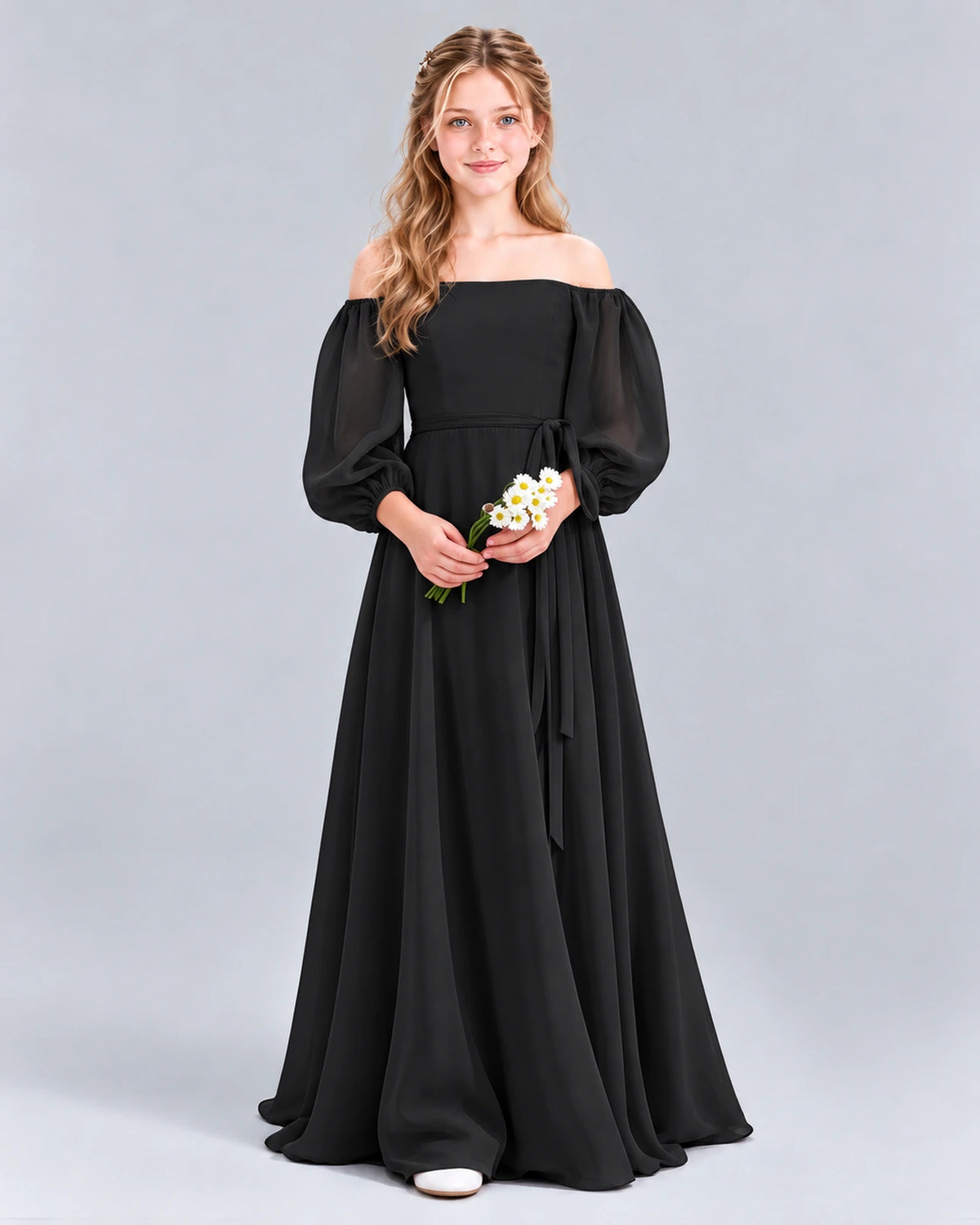 Black A-line Junior Bridesmaid Dress Front