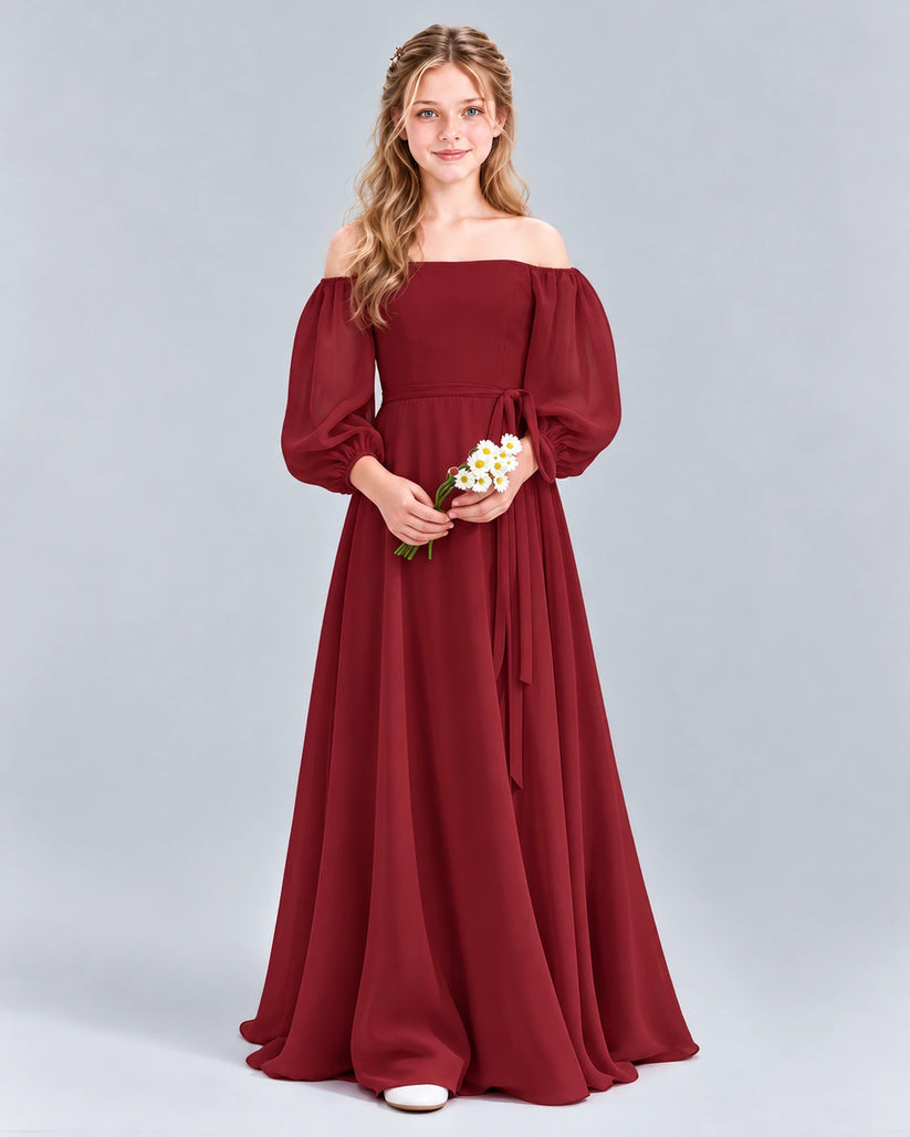 Burgundy A-line Junior Bridesmaid Dress Front