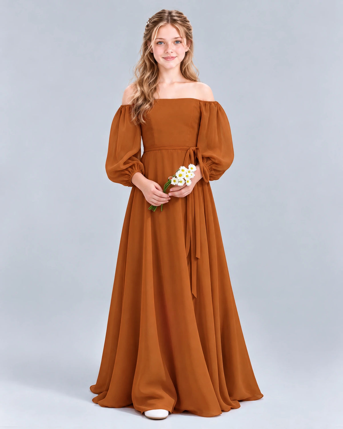 Burnt Orange A-line Junior Bridesmaid Dress Front