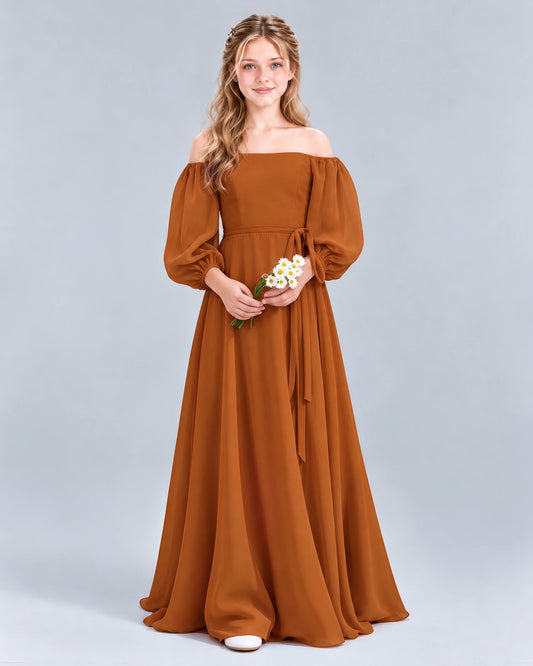 Burnt Orange A-line Junior Bridesmaid Dress Front