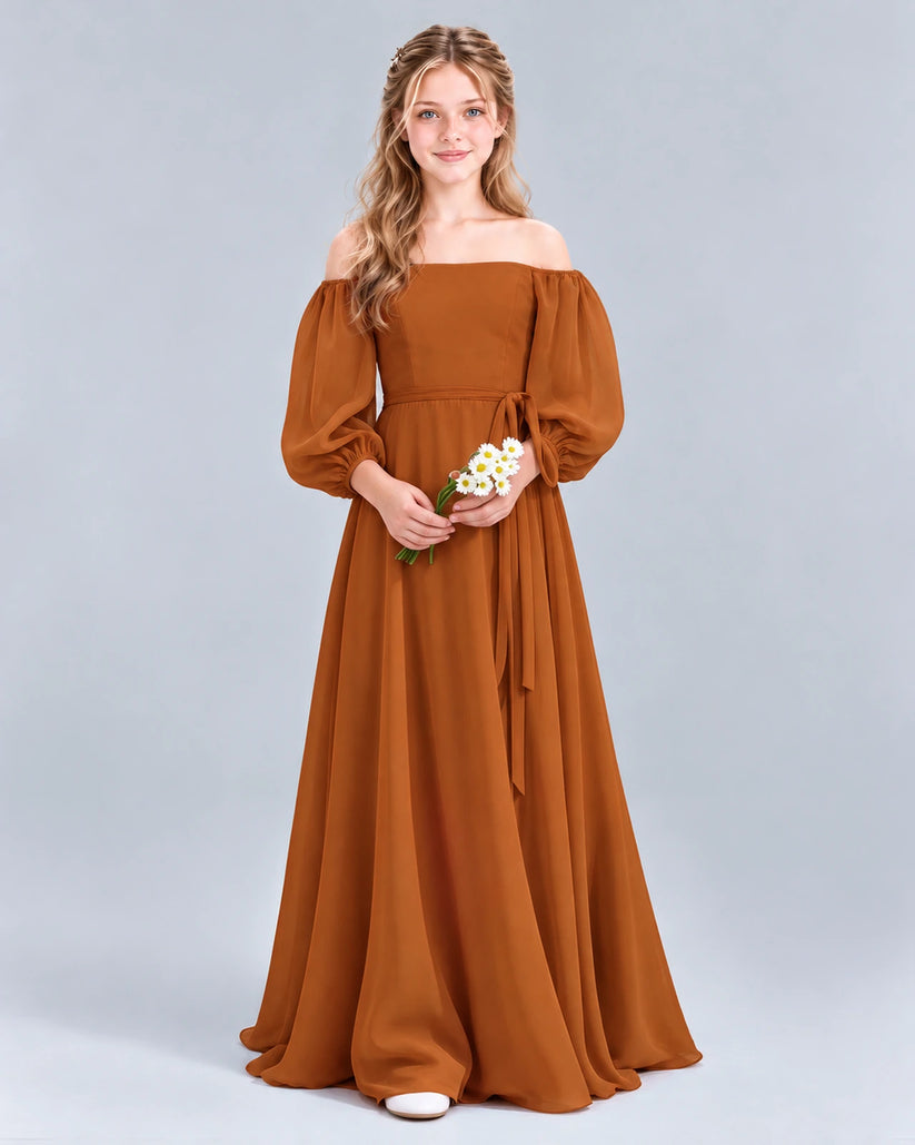 Burnt Orange A-line Junior Bridesmaid Dress Front