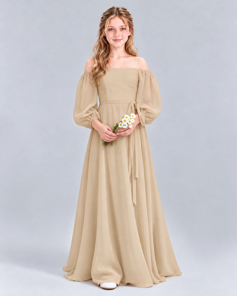 Champagne A-line Junior Bridesmaid Dress Front