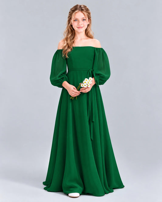 Dark Green A-line Junior Bridesmaid Dress Front