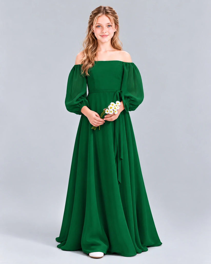 Dark Green A-line Junior Bridesmaid Dress Front