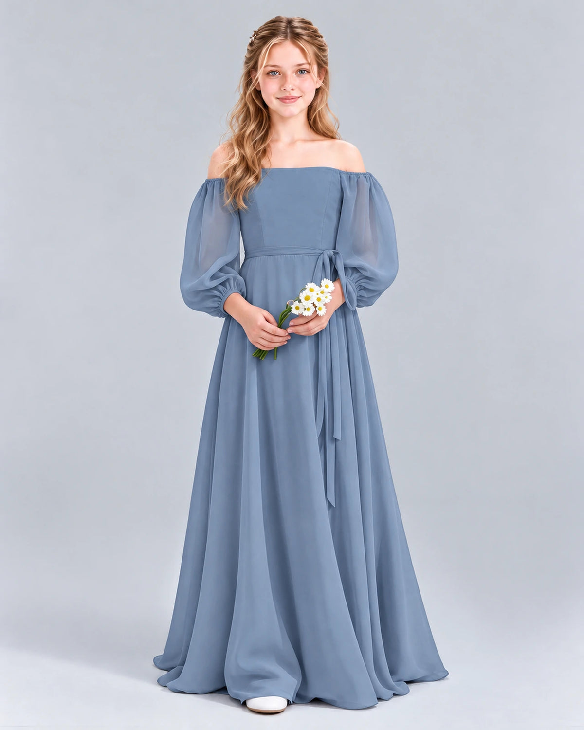 Dusty Blue A-line Junior Bridesmaid Dress Front
