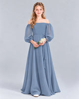 Dusty Blue A-line Junior Bridesmaid Dress Front