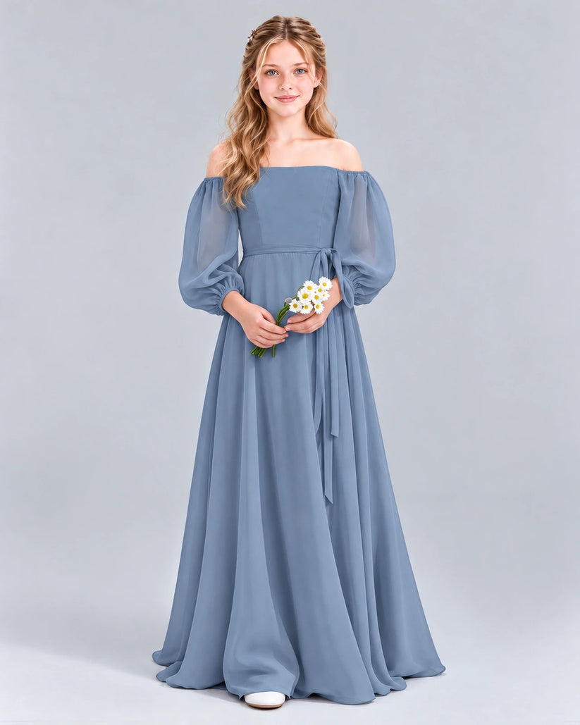 Dusty Blue A-line Junior Bridesmaid Dress Front