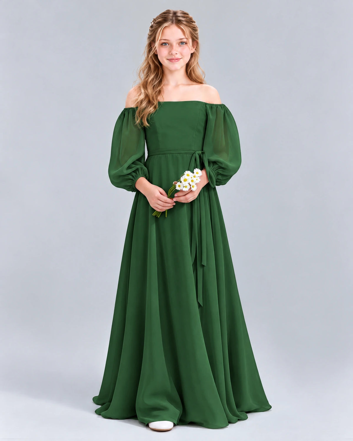 Emerald Green A-line Junior Bridesmaid Dress Front
