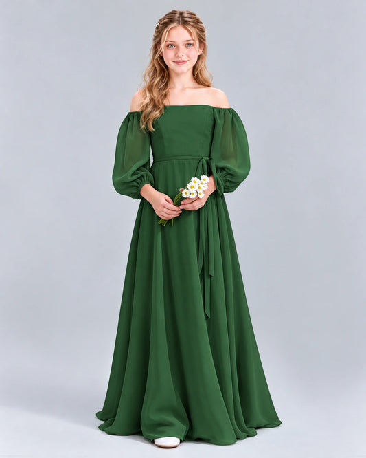 Emerald Green A-line Junior Bridesmaid Dress Front