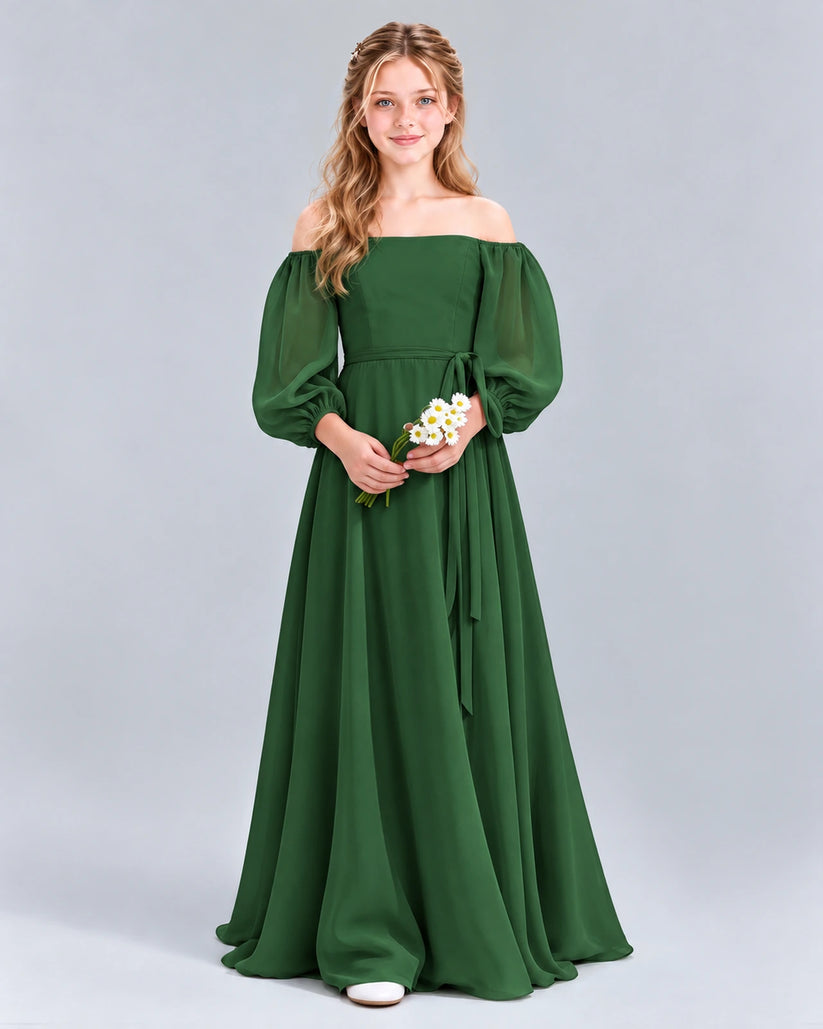 Emerald Green A-line Junior Bridesmaid Dress Front