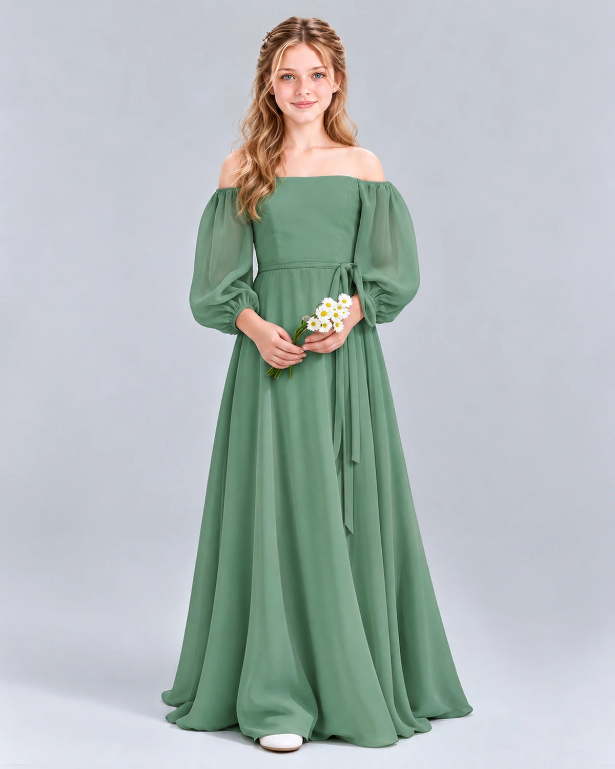 Eucalyptus A-line Junior Bridesmaid Dress Front