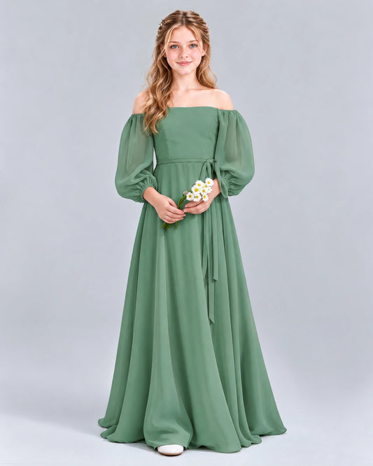 Eucalyptus A-line Junior Bridesmaid Dress Front