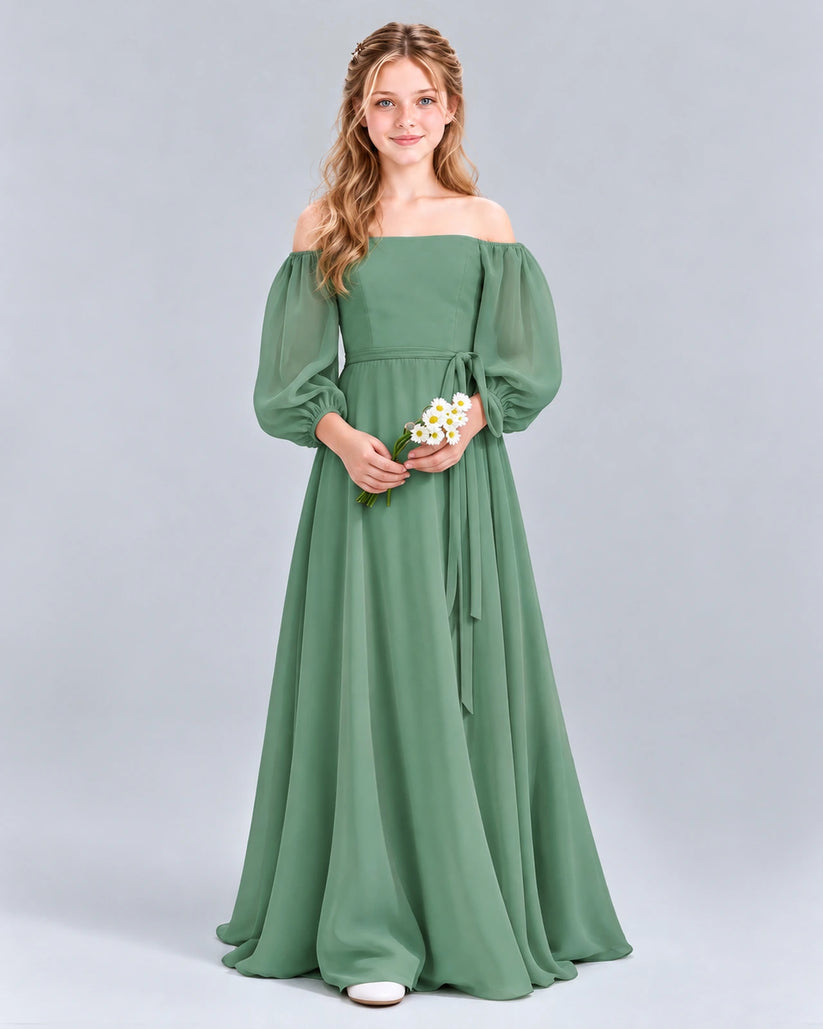 Eucalyptus A-line Junior Bridesmaid Dress Front