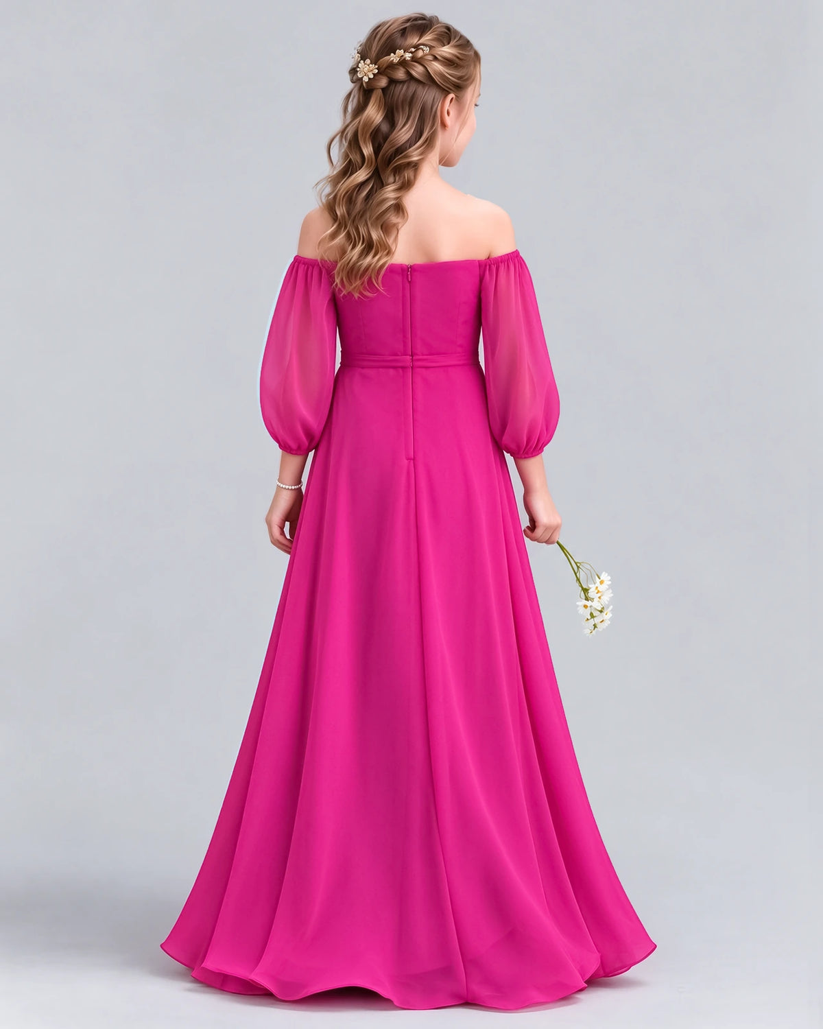 Hot Pink A-line Junior Bridesmaid Dress Back [Shared]
