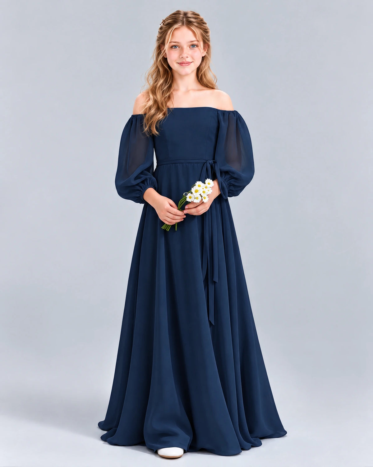 Navy Blue A-line Junior Bridesmaid Dress Front