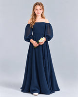 Navy Blue A-line Junior Bridesmaid Dress Front