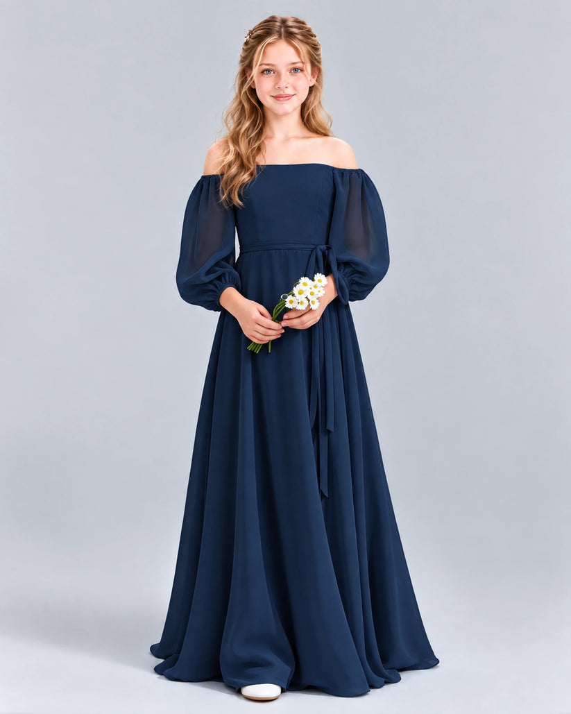 Navy Blue A-line Junior Bridesmaid Dress Front