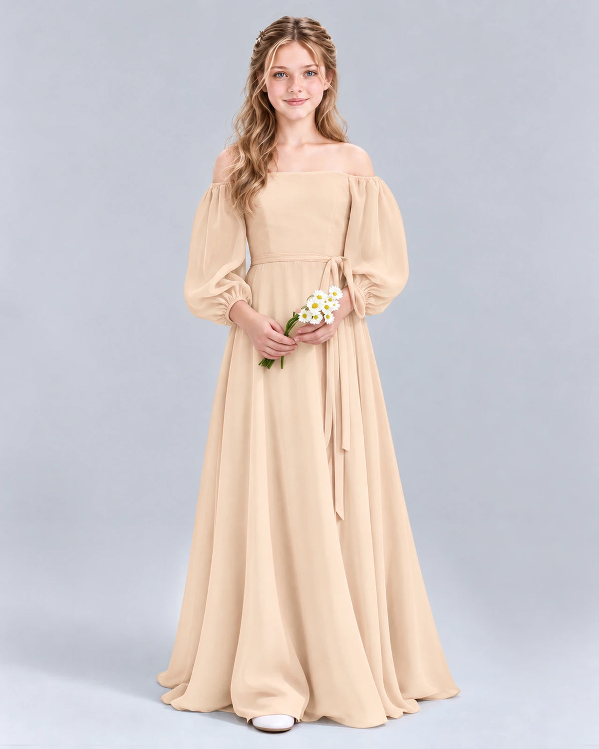 Peach A-line Junior Bridesmaid Dress Front