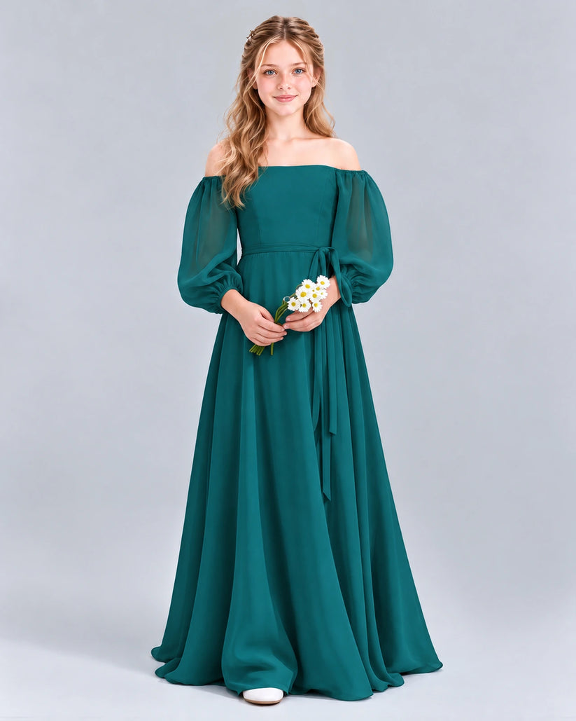 Peacock A-line Junior Bridesmaid Dress Front