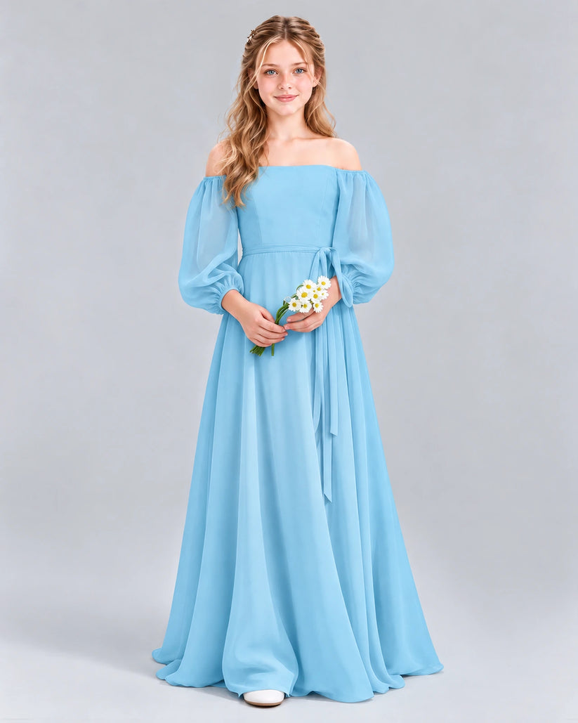 Sky Blue A-line Junior Bridesmaid Dress Front