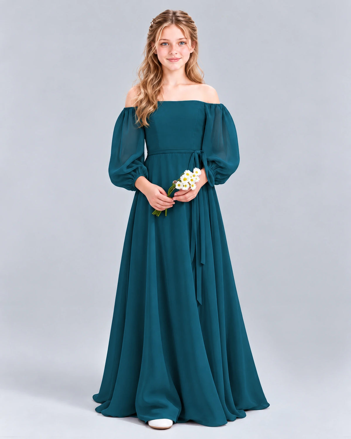 Teal A-line Junior Bridesmaid Dress Front