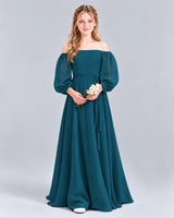 Teal A-line Junior Bridesmaid Dress Front
