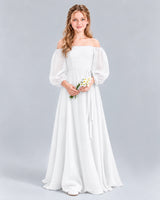 White A-line Junior Bridesmaid Dress Front