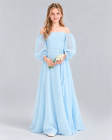 Baby Blue A-line Junior Bridesmaid Dress Front